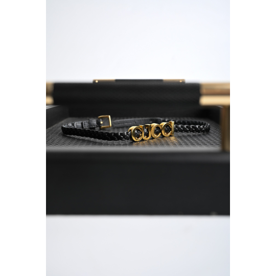 Gucci Leather Bracelet Black With Gold Letters