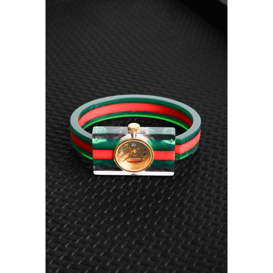 Gucci Web Stripe Bangle Bracelet Set Green Red