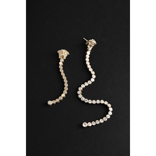 Versace Medusa Crystal Long Drop Earrings Silver