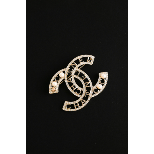 Chanel CC Brooch Silver Crystal Logo Cutout