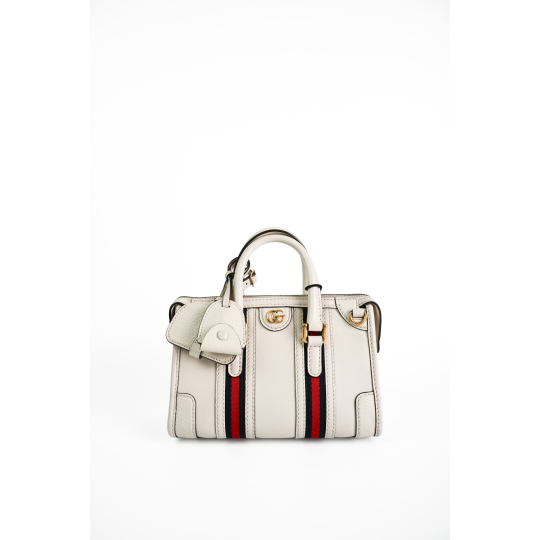 Gucci Web Boston Bag Small White Leather