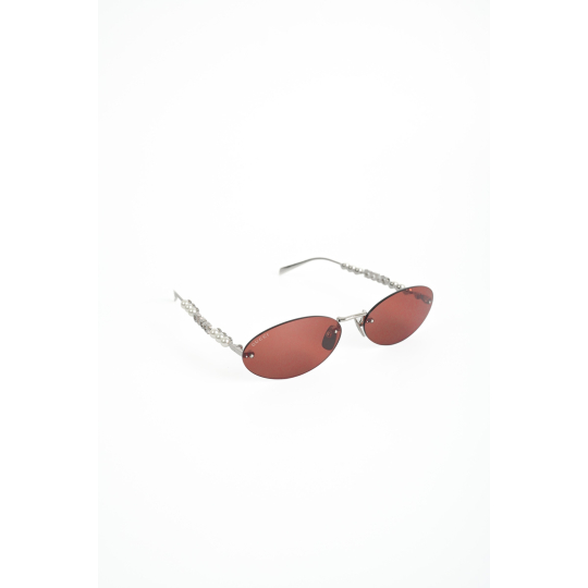 Oval Rimless Sunglasses Silver with Red Lens