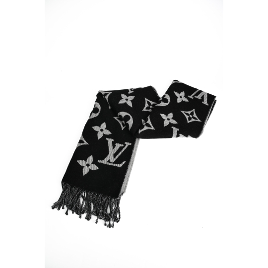 Khăn Louis Vuitton Essential Monogram Đen Xám Hai Mặt