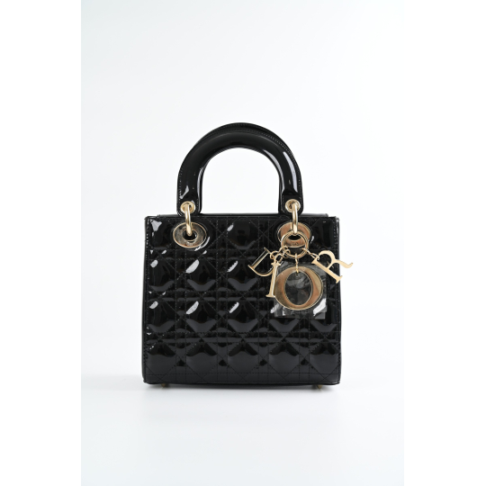 Túi Dior Lady Dior Small Shiny Calfskin Đen GHW