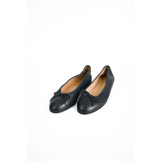 Chanel Ballerina Flat Navy Leather CC Cap Toe