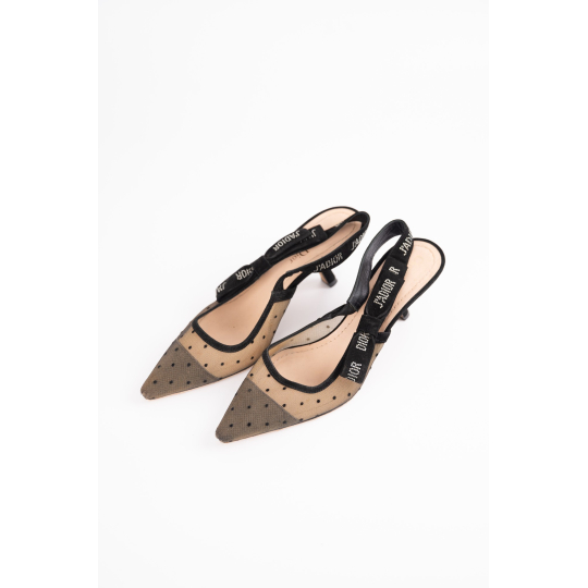 Dior JAdior Slingback Pump Black Dotted Mesh Kitten Heel