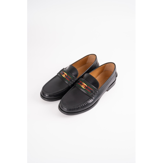 Gucci Interlocking G Web Loafer Black Leather