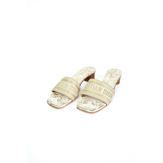 Guốc Dior Dway Gót Gỗ Thêu Chỉ Ánh Kim Vàng