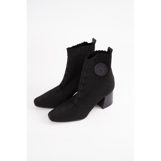 Hermès Knit Ankle Boot Black Block Heel