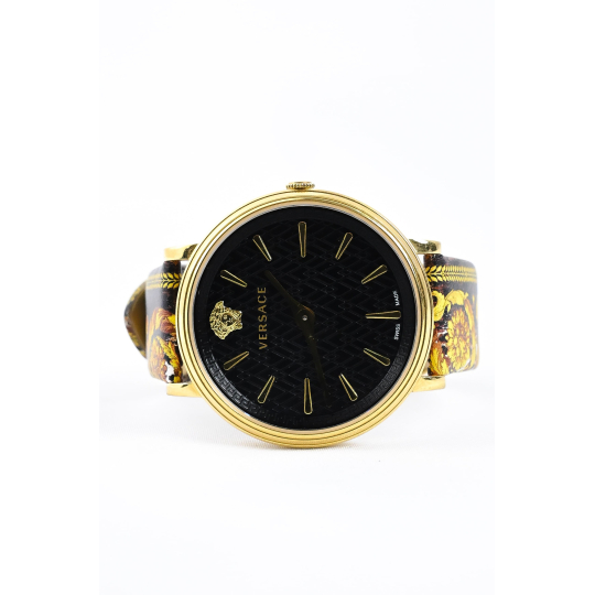 Versace Đồng Hồ Vàng Mặt Đen Hoạ Tiết Baroque