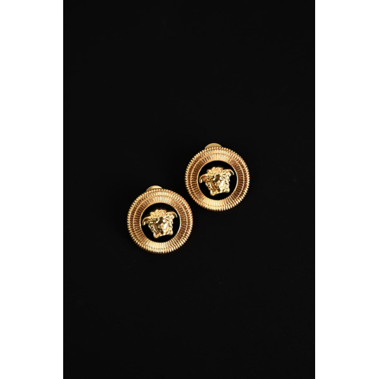 Khuyên Tai Versace Medusa Tông Vàng Nền Đen