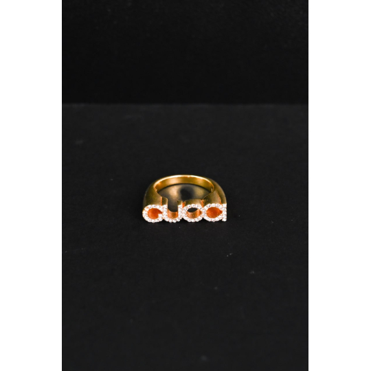 Nhẫn Gucci Chữ Logo Đính Đá Tông Vàng