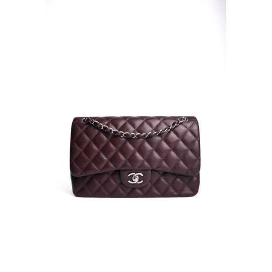 Chanel Burgundy Quilted Caviar Leather Jumbo Classic Double Flap