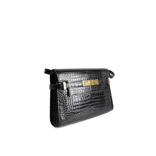 Túi Saint Laurent Manhattan Da Dập Vân Cá Sấu Đen