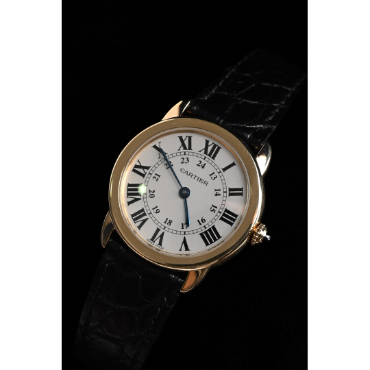 Cartier Ronde Louis Cartier Watch Yellow Gold with Black Alligator Leather Strap