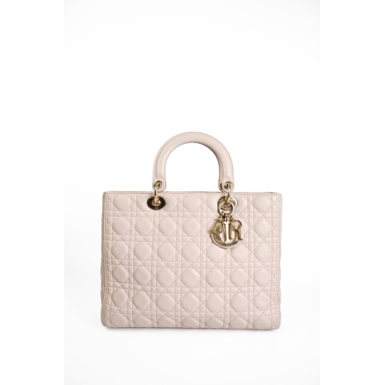 Dior Lady Dior Large Rose Poudre Cannage Lambskin