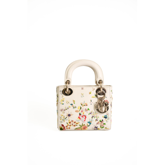 Dior Lady Dior Small White Floral Embroidered Cannage
