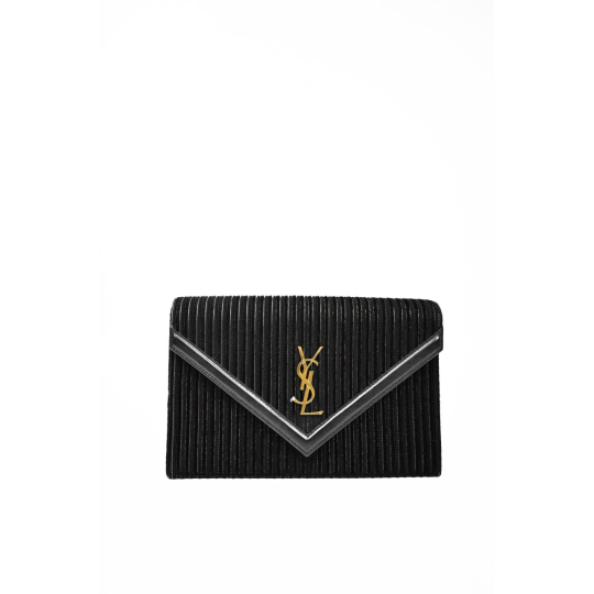 Saint Laurent Cassandre Matelasse Envelope Chain Wallet Black