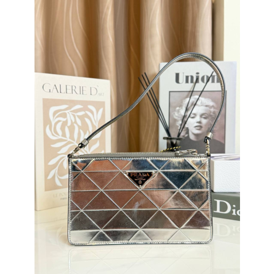 Prada Mirrored Leather Pouch Silver