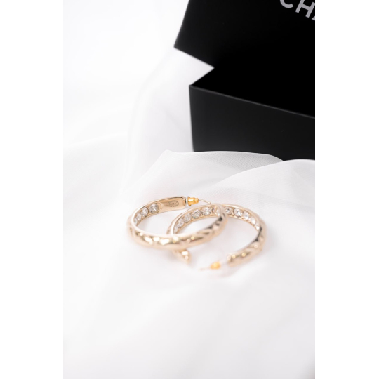 Chanel Bông Tai Hoop Vàng Hồng Đính Đá CC