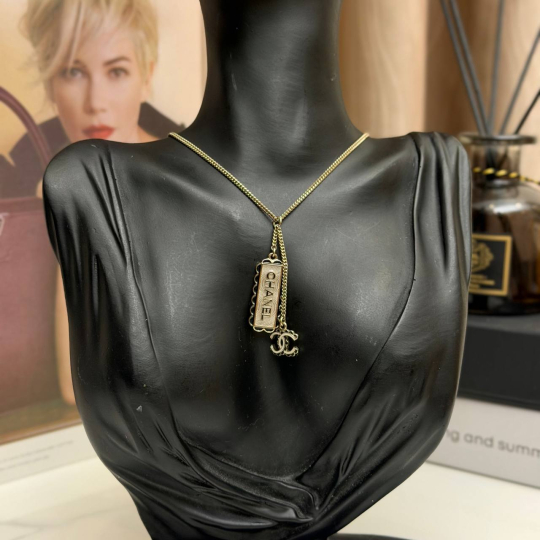 Chanel Necklace Gold Chain CC Plate Pendant
