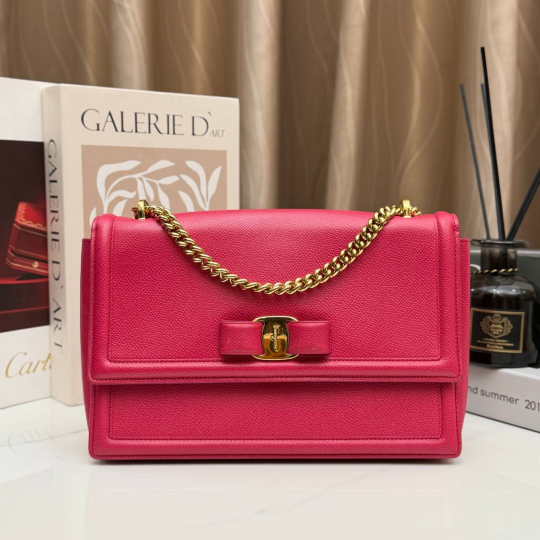 Salvatore Ferragamo Vara Bow Flap Bag Fuchsia