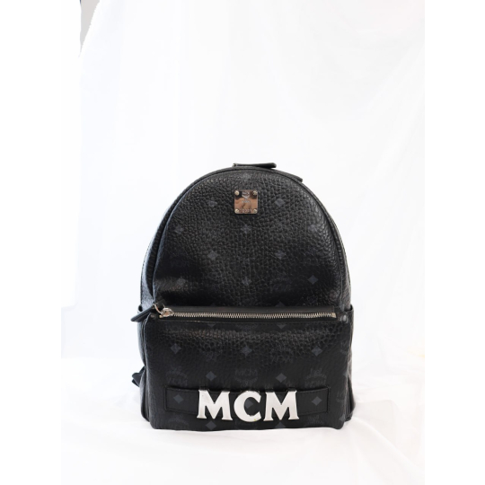 MCM Stark Backpack Black Visetos Logo Print