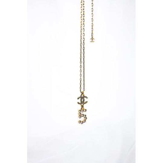 Chanel Dây Chuyền Charm CC Và Số 5 Vàng