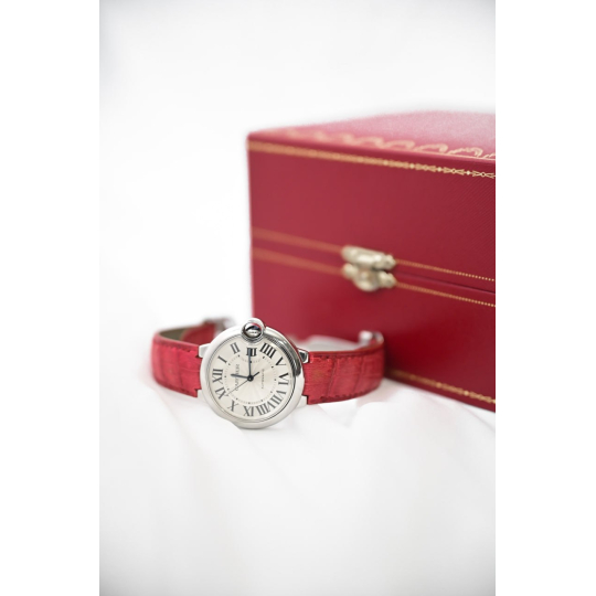 Cartier Đồng Hồ Ballon Bleu Dây Da Đỏ