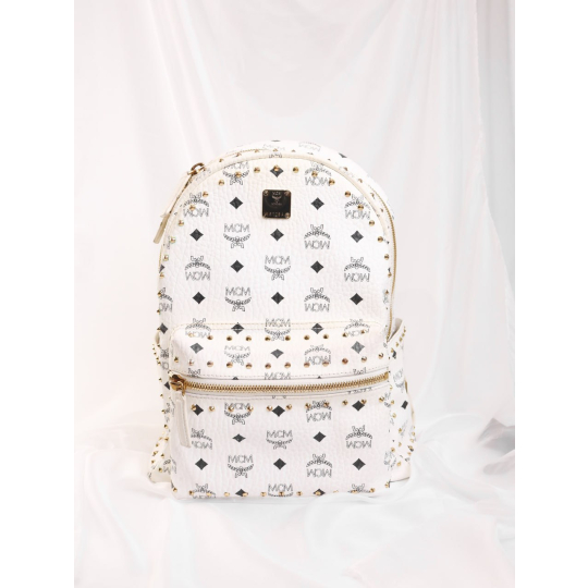 MCM Stark Backpack White Visetos Studs