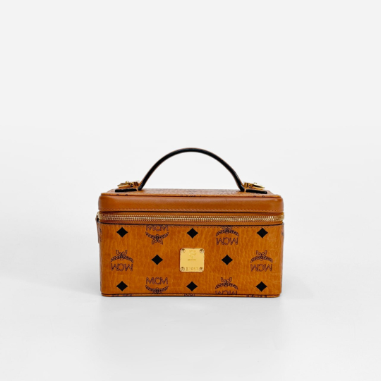 MCM Visetos Vanity Case Cognac