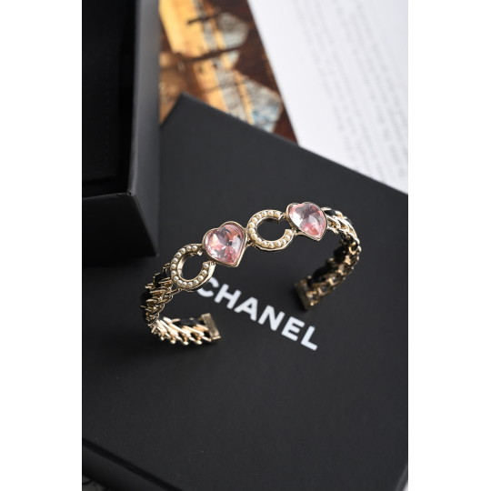 Chanel Vòng Tay Đính Đá Hồng Xích Da
