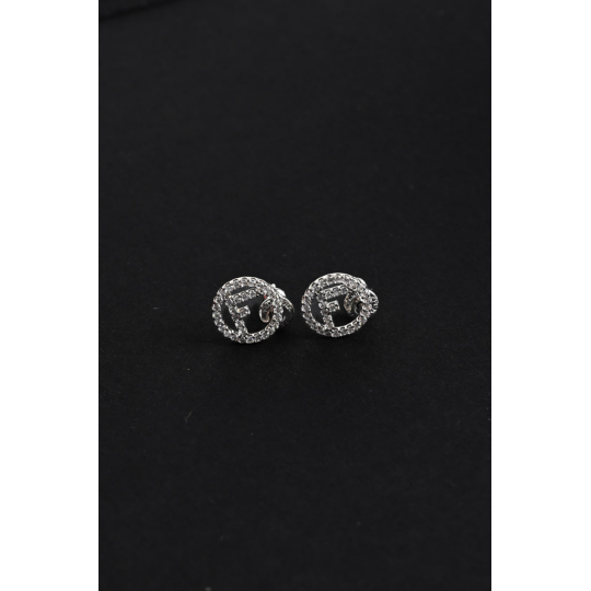 Fendi FF Crystal Stud Earrings Silver