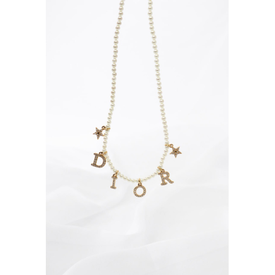 Dior Vòng Cổ Ngọc Trai Charm Chữ DIOR Và Ngôi Sao
