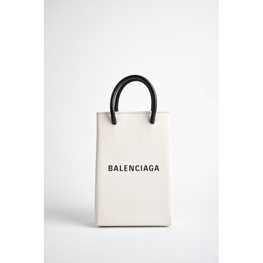 Balenciaga Shopping Phone Holder Bag White Grained Calfskin
