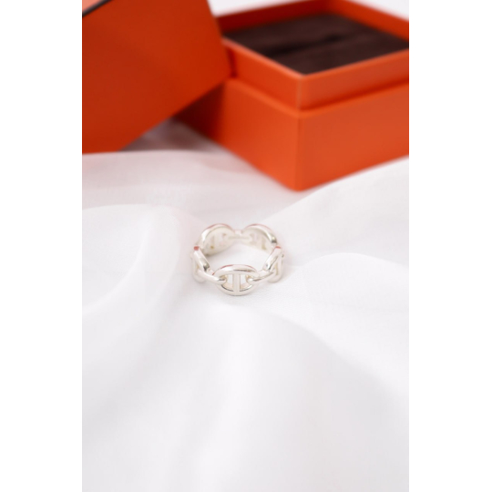 Hermes Chaine d Ancre Ring Silver Tone