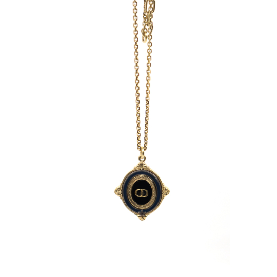 Dior Necklace Gold CD Medallion Black Enamel Star