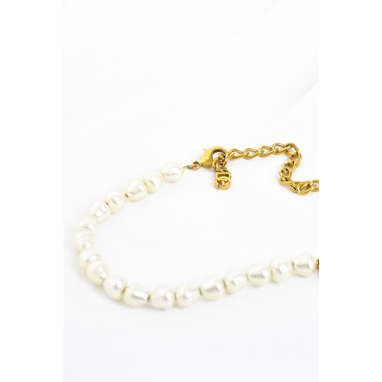 Dolce Gabbana Vòng Cổ Ngọc Trai Logo DG Vàng