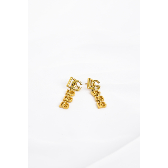 Dolce Gabbana Bông Tai Logo DG Vàng Thả Chuỗi