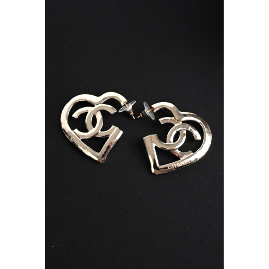 Chanel CC Heart Earrings Silver