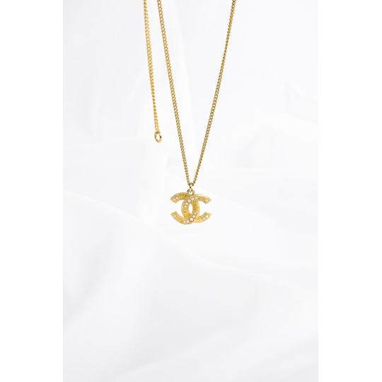 Chanel Dây Chuyền Logo CC Vàng Đính Đá