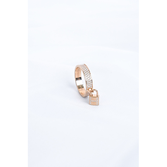 Hermes Kelly Ring Rose Gold Diamond Pave Padlock