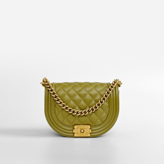 Chanel Boy Half Moon Flap Bag Small Khaki Caviar