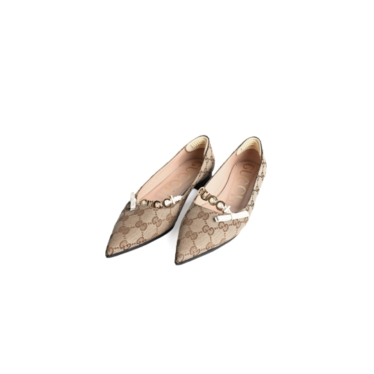 Gucci GG Canvas Pointed Flat Beige