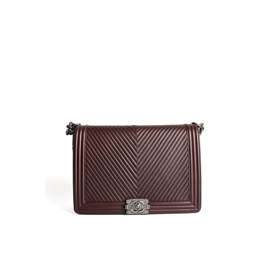 Chanel Boy Bag Old Medium Burgundy Chevron Lambskin