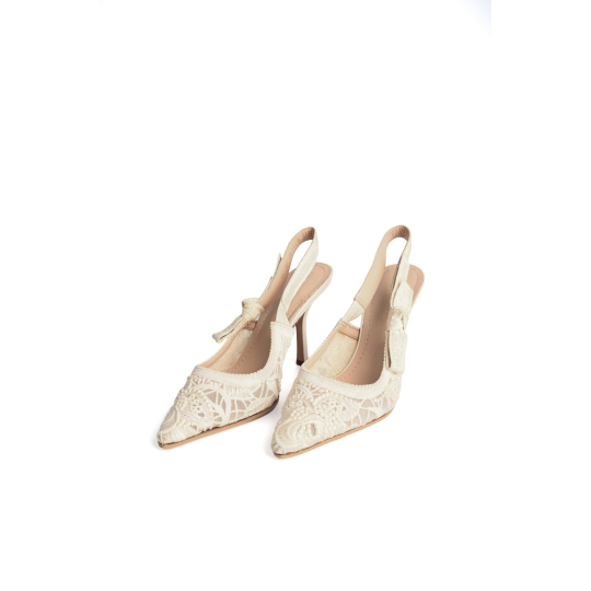 Dior Slingback Pump Ivory Lace Kitten Heel