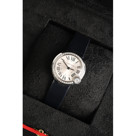 Cartier Ballon Bleu Watch Diamond Bezel Leather Strap