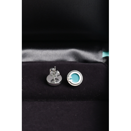 Tiffany Co Khuyên Tai Bạc Men Xanh