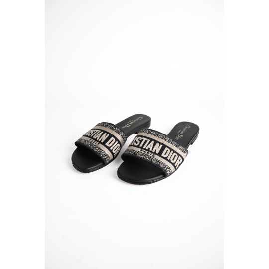 Dior Dway Slide Black Embroidered Logo Ribbon