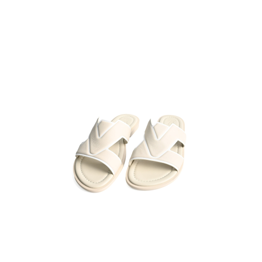 Louis Vuitton Flat Mule Cream Calfskin Crossed Straps